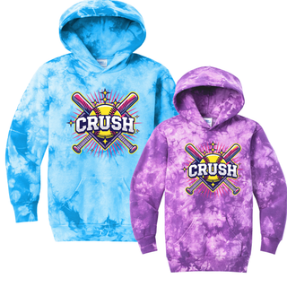 Crush Softball cross bats starburst crystal tie dye hoodie in blue and purple softball fan apparel