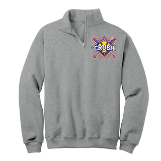 Crush Softball cross bats starburst quarter zip pullover in ash grey fleece featuring softball and crossed bats graphic for softball players and fans