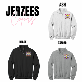 Crush Softball cross bats starburst quarter zip pullover color options including ash grey, black, and oxford fleece softball quarter zip sweatshirt