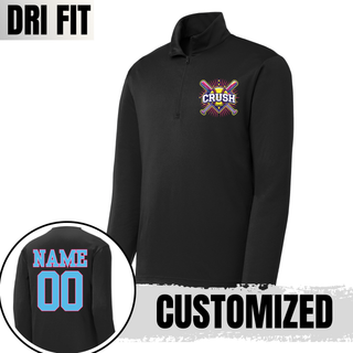 Crush Softball cross bats starburst dri fit quarter zip performance top in black with optional custom player name and number on back softball team quarter zip apparel
