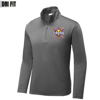 Crush Softball cross bats starburst dri fit quarter zip performance top in graphite grey featuring softball and crossed bats graphic athletic softball pullover