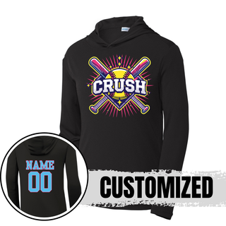 Crush Softball cross bats starburst competitor hooded performance pullover in black with optional custom player name and number on back softball team hoodie