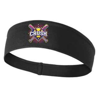 Crush softball cross bats starburst performance headband in black featuring yellow softball and crossed bats graphic athletic softball headband for players