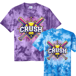 Crush softball cross bats starburst crystal tie dye tee in purple and blue featuring bright softball graphic with crossed bats team spirit apparel
