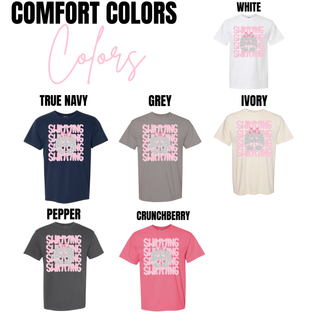 Swimming bow goggles graphic top Comfort Colors shirt color options including true navy grey ivory pepper and crunchberry
