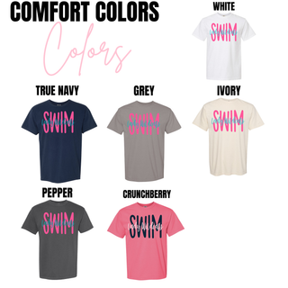 Lady Wildcats swim script overlay top Comfort Colors true navy grey ivory white pepper crunchberry