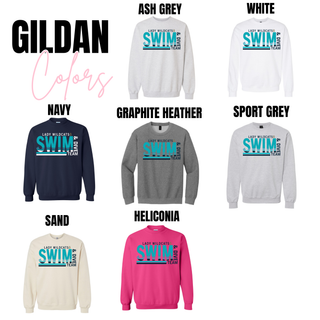 Lady Wildcats Swim and Dive Team graphic top Gildan crewneck options in ash grey white navy graphite heather sport grey sand and heliconia