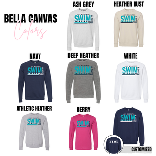 Lady Wildcats Swim and Dive Team graphic top Bella Canvas options in ash grey heather dust navy deep heather white athletic heather and berry with optional back name customization