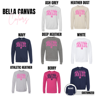Lady Wildcats Swim and Dive spirit wear Bella Canvas options including navy, ash grey, deep heather, white, heather dust, athletic heather, and berry with customization option
