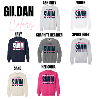 Lady Wildcats Swim and Dive Meet Day top Gildan crewneck options in ash grey white navy graphite heather sport grey sand and heliconia