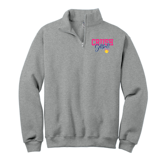 Grey Crush Softball bow quarter zip pullover with softball graphic front design