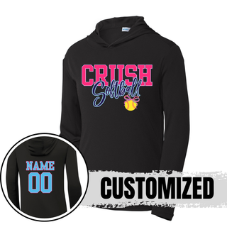 Black Crush Softball bow competitor hooded performance pullover with custom name and number on back