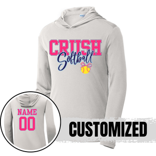 Grey Crush Softball bow competitor hooded performance pullover with custom name and number on back