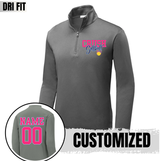 Grey Crush Softball bow dri fit quarter zip performance top with custom name and number on back