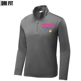 Grey Crush Softball bow dri fit quarter zip performance top with softball graphic front design
