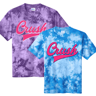 Crush script softball blue and purple crystal tie dye shirts front view