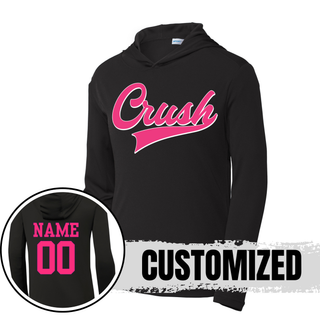 Crush script softball black performance hoodie with optional name and number on back