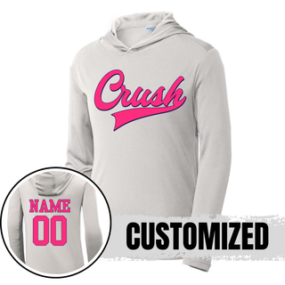 Crush script softball grey performance hoodie with optional name and number on back