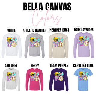 Crush softball bow helmet graphic top shown on Bella Canvas apparel options