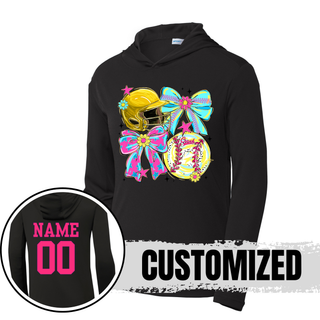 Crush softball bow helmet competitor hooded performance pullover in black with optional name and number on back