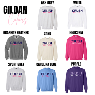 crush softball graphic top on gildan apparel in ash grey white graphite heather sand heliconia sport grey carolina blue and purple