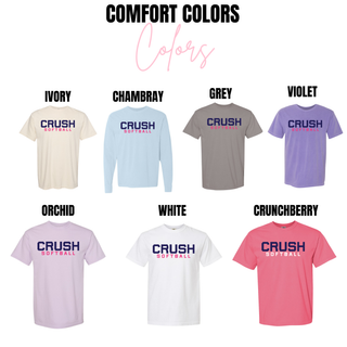 crush softball graphic top on comfort colors apparel in ivory chambray grey violet orchid white and crunchberry