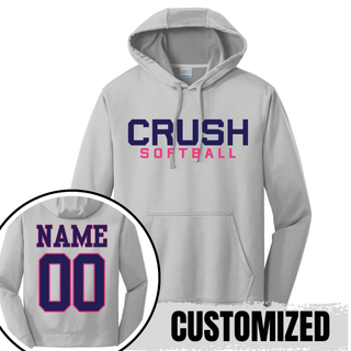 Crush Softball Classic performance fleece hoodie silver with custom name and number on back unisex team hoodie