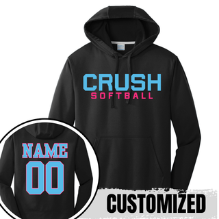 Crush Softball Classic performance fleece hoodie black with custom name and number on back unisex team hoodie
