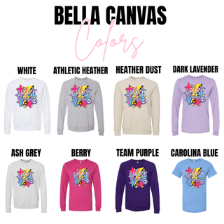Crush Softball girly retro pop graphic top Bella Canvas color options white athletic heather heather dust dark lavender ash berry team purple carolina blue