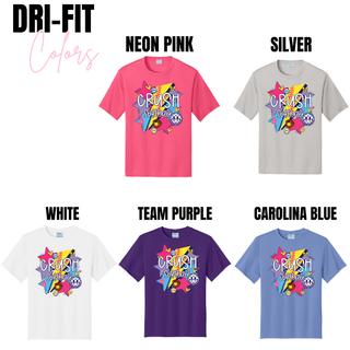 Crush Softball girly retro pop dri fit performance top color options neon pink silver white team purple carolina blue