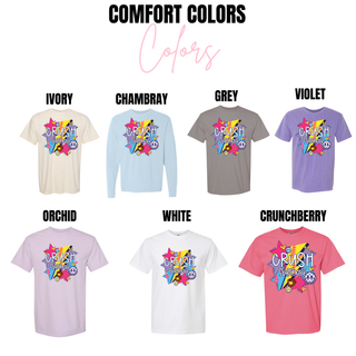 Crush Softball girly retro pop graphic top Comfort Colors color options ivory chambray grey violet orchid white crunchberry