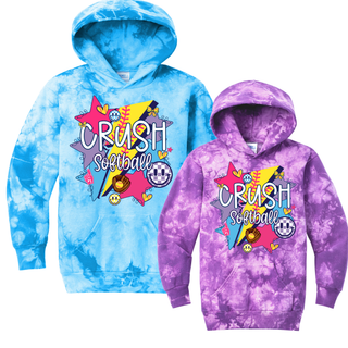 Crush Softball retro pop tie dye hoodie blue and purple softball hoodie colorful graphic