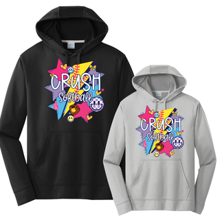 Crush Softball retro pop performance fleece hoodie black and grey softball hoodie colorful graphic