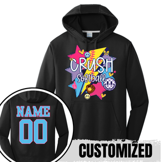 Crush Softball retro pop black performance fleece hoodie with custom name and number softball apparel