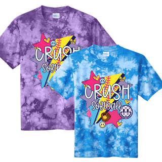 Crush Softball girly retro pop tie dye tops purple and blue softball apparel