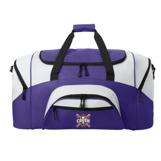 Crush Softball purple and grey duffle bag with front zipper pockets and team logo