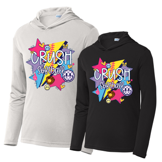 Crush Softball performance hooded pullover grey and black girly retro pop softball apparel
