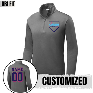Crush Softball Home Plate Logo grey dri fit quarter zip performance top with custom name and number