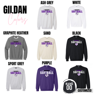 Royal Valley Panthers Softball sweatshirt Gildan colors grey black white purple sand RV team apparel