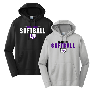 Royal Valley Panthers softball performance hoodies in black and grey front view team apparel