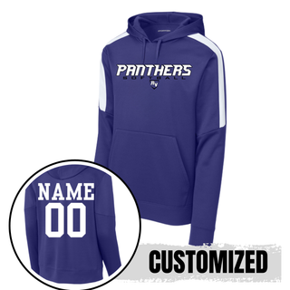 Purple fan favorite hoodie with Royal Valley Panthers Softball Fastpitch front graphic and optional custom name and number on back
