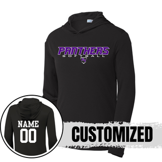 Black competitor hooded performance pullover with Royal Valley Panthers Softball Fastpitch front graphic and optional custom name and number on back