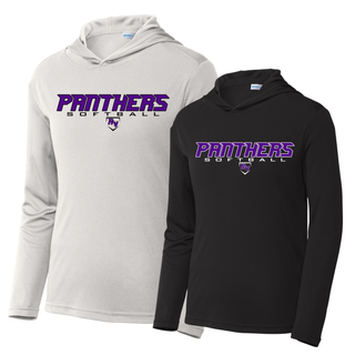 Black and silver hooded performance pullovers with Royal Valley Panthers Softball Fastpitch text and RV logo on front