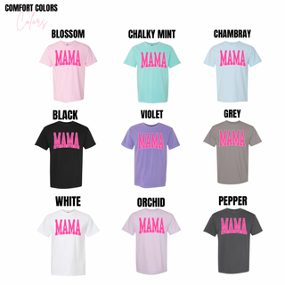 comfort colors mama graphic shirts in blossom chalky mint chambray black violet grey white orchid and pepper