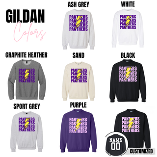 royal valley panthers softball gildan crewneck sweatshirt purple panthers lightning bolt graphic