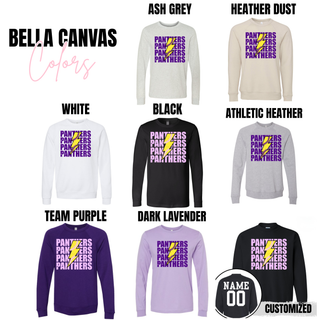 royal valley panthers softball shirt purple graphic yellow lightning bolt grey top flat lay