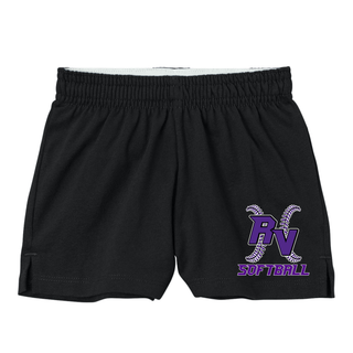 Royal Valley Panthers RV softball lace black jersey knit shorts with purple logo athletic wear