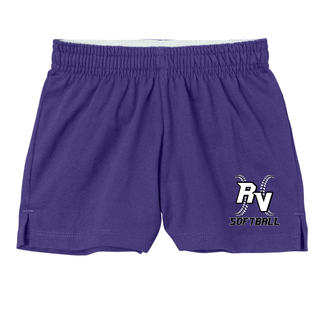 Royal Valley Panthers RV softball lace black jersey knit shorts with purple logo athletic wear