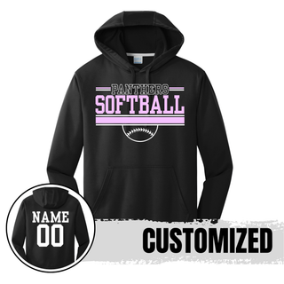 Royal Valley Panthers softball stripe bar performance hoodie in black with customizable name and number on back