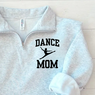 dance mom quarter zip sweatshirt in ash grey with black dancer silhouette graphic